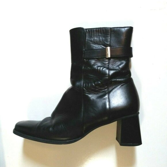 Gabor heeled ankle boots booties Black Leather zippered Hipster style - Picture 2 of 11